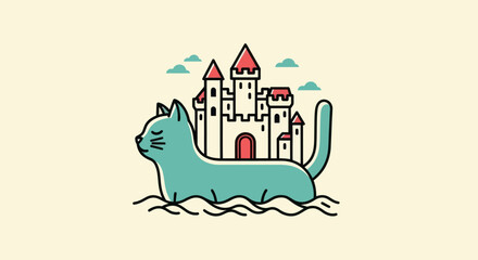 Cat carrying castle illustration © Stone