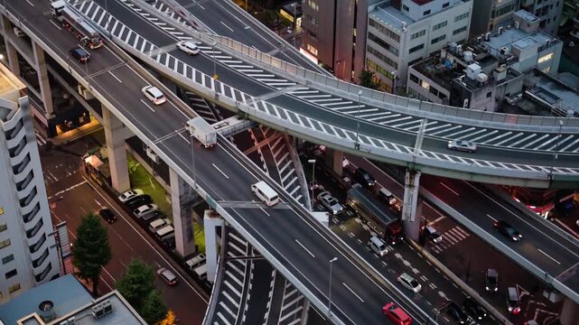 Elevated highway traffic in Osaka, Japan 6095