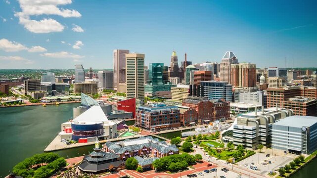 Baltimore, Maryland, USA Inner Harbor skyline time lapse 6027