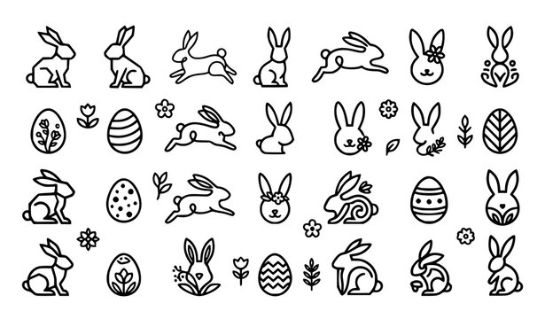 Easter Bunny and Egg Icon Collection Vector Set