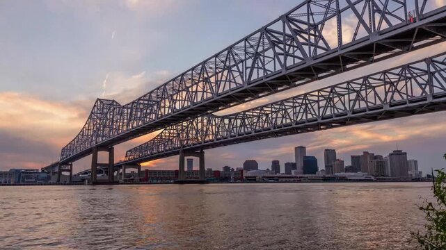 New Orleans, Louisiana, USA skyline from Crescent City Connection Bridge 6000