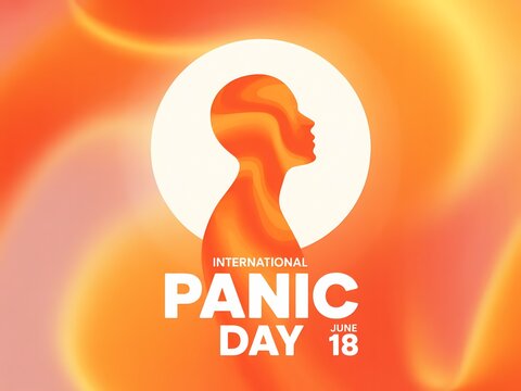 International panic day awareness campaign with orange gradient background and silhouette