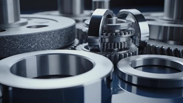 Industrial Gear Mechanism Close Up In Motion.