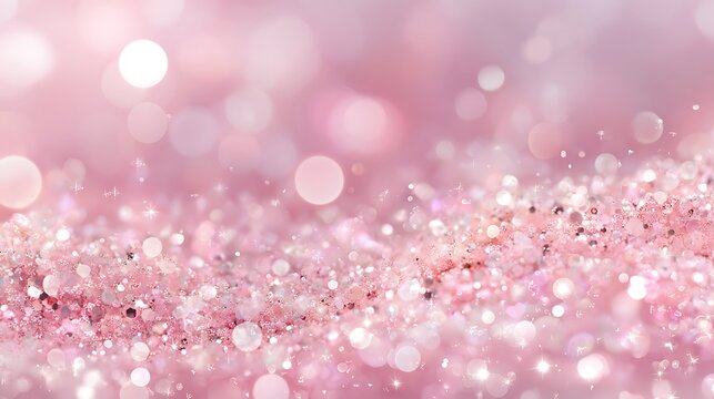 Pink and white speckled background, with scattered glitter, and dots