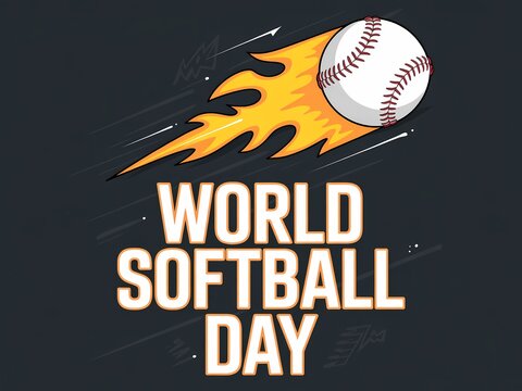 Vector illustration of a flaming softball on world softball day with a dark background