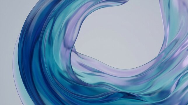 Abstract swirling ribbon of blue and purple liquid or fabric with light reflections