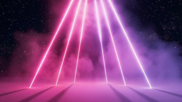 Cosmic beams of light converging in a futuristic space nebula with vibrant purple and pink hues 4k video