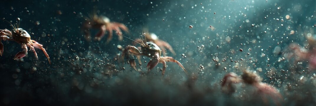 Alive crabs under the water
