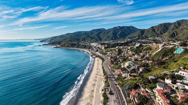 Aerial View of Malibu Coastline and Pacific Ocean