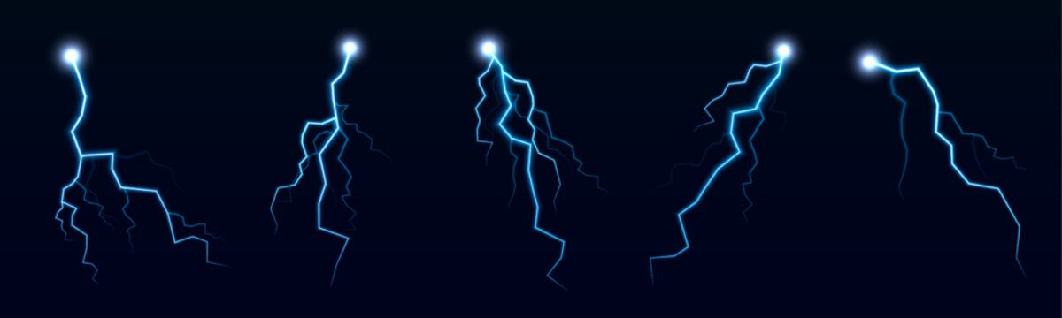Multiple  lightning bolts crisscross the dark sky, creating a network of electric veins. The storm rumbles below. Darkness becomes alive with energy.
