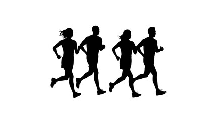 Obraz premium Group of People Running Together in Silhouette Vector Illustration for Fitness and Sports