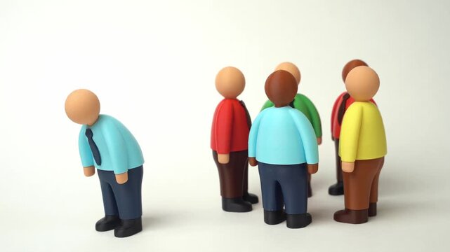 An office worker is rejected and ridiculed by colleagues. Outcast and unpopular. Psychological help and work on complexes and uncertainty. Mental health awareness, employee adaptation.