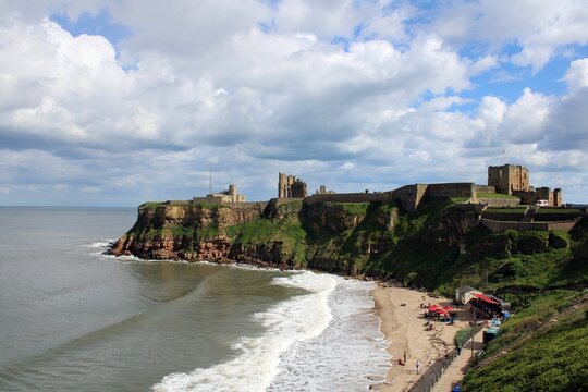King Edward's Bay, Tynemouth, Northumberland, looking towards the Priory and Castle.