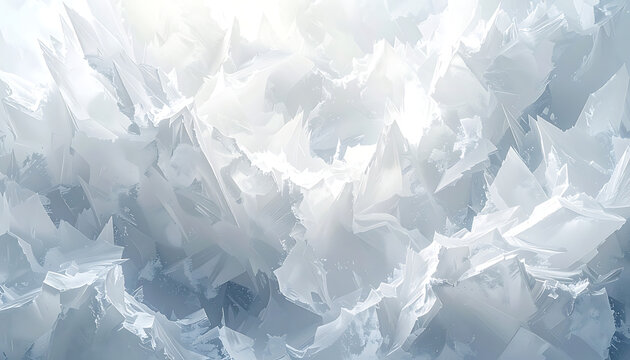 Abstract frosty ice crystals formation with sparkling light and soft bokeh, cool winter texture