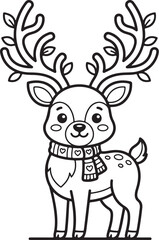 Fototapeta premium Cute cartoon deer coloring page. Animal line art vector. Reindeer outline for children coloring book. Forest animal illustration. Simple printable fawn drawing. Nature activity page. Black and white 