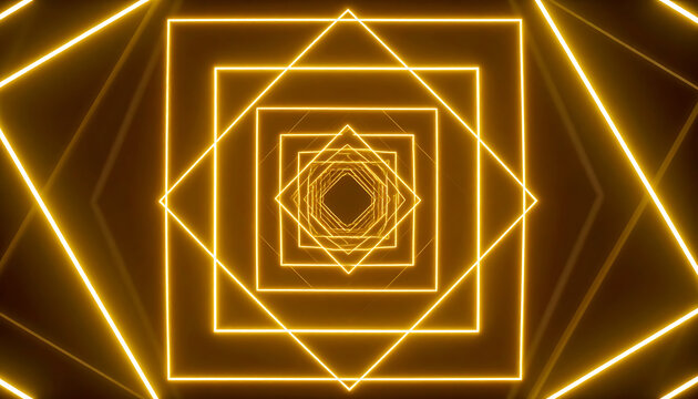Abstract glowing golden squares forming a tunnel, digital art, futuristic background, technological concept, seamless loop animation