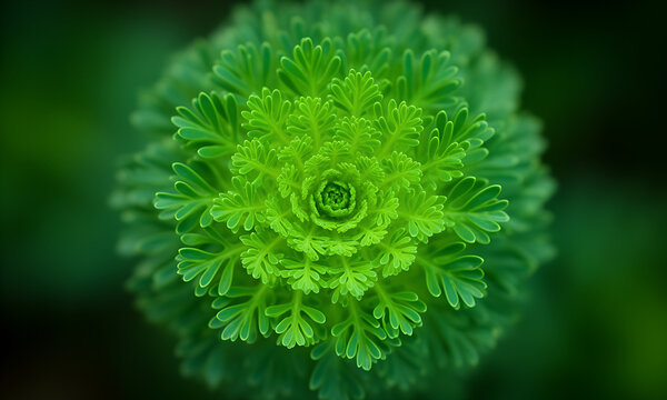 Macro view of vibrant green ornamental kale plant with intricate fractal leaf patterns