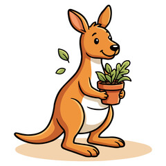 Obraz premium Cute Kangaroo Holding Potted Plant mascot Cartoon Vector Illustration design 