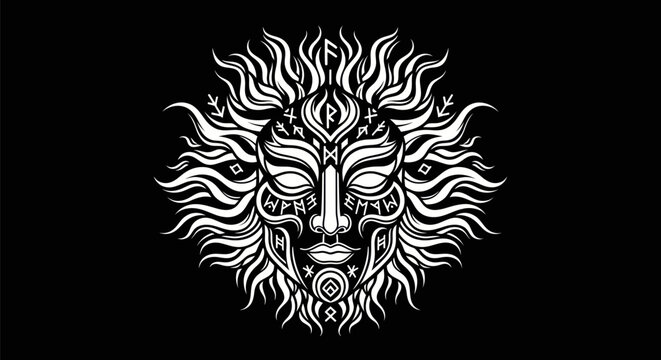 Sun face vector illustration on black