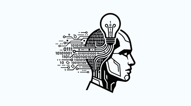 AI Human Brain Circuit Technology Icon for Machine Learning and Automation Apps