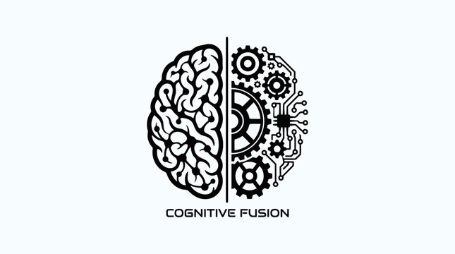 Cognitive Fusion AI Brain and Gear Technology Icon for Machine Learning Concepts