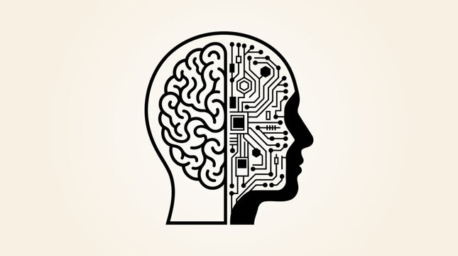 AI Human Brain Circuit Face Icon for Machine Learning and Digital Intelligence