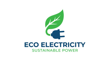 Obraz premium Eco friendly electricity logo with green leaf and plug symbolizing sustainable power