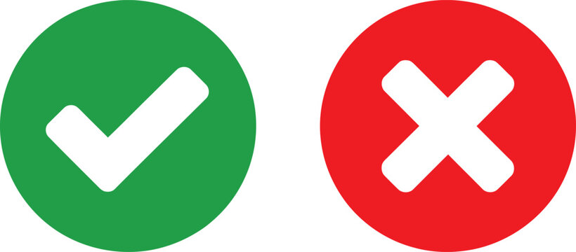 Check mark and cross symbol icons flat vector illustration for validation testing.
