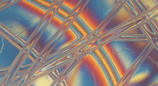 Chaotic visual effect of straight lines warping and fracturing when viewed through uneven, heavy optic glass or liquid surface, texture, motion, geometric