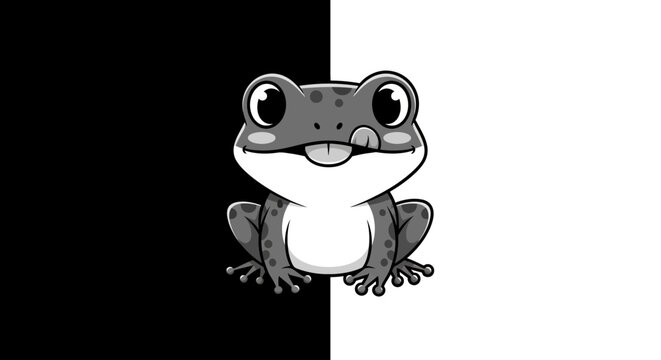 A cartoon frog sitting on a black and white background.
