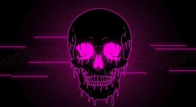 Glowing Pink Skull Melting Wallpaper Background Abstract Neon Lights