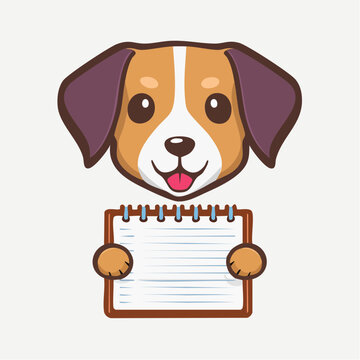 Cute cartoon dog holding a blank notepad