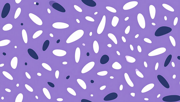 abstract terrazzo pattern background with irregular shapes in purple, white and dark blue, simple retro design