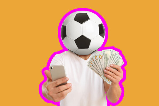 Happy man after winning of his sports bet on color background