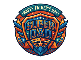 A vibrant retro badge design featuring a superhero dad theme for Father's Day celebration © Boob's