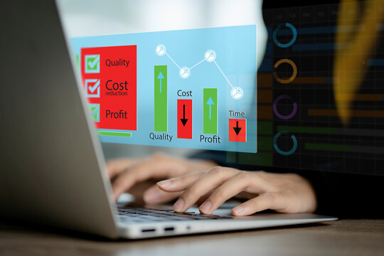 Performance concept of increase quality, speed, efficiency and reduce cost. Efficiency Business Concept. Business performance management and improvement concept. Cost reduction Concept.