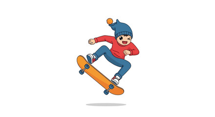 Fototapeta premium Cartoon Kid Riding Skateboard, Active Lifestyle, Outdoor Fun