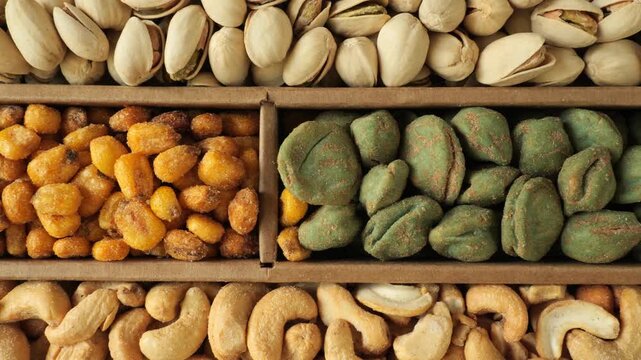 Assortment of nuts and salty snacks