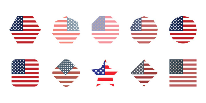 USA Flag Icons Set American Patriotic Shapes Collection