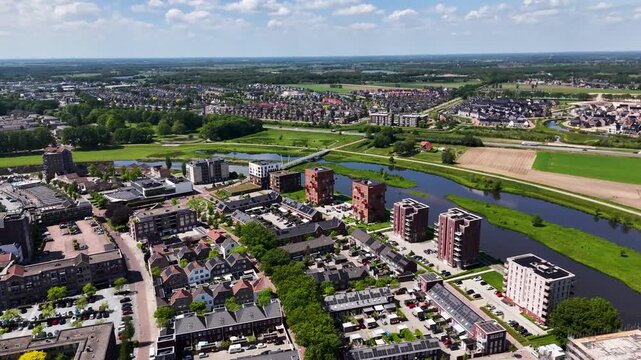 Aerial view of modern dutch residential area in zutphen
