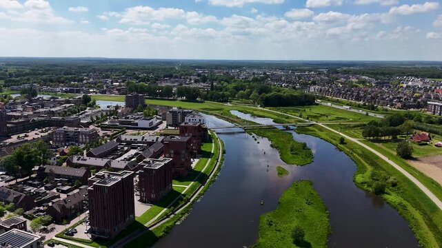 Aerial view of zwolle urban landscape and river vecht