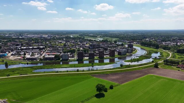 Aerial view of heusden city by the river maas in the netherlands