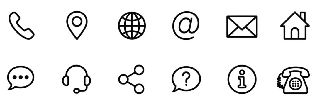 Contact us icons for website and web interface design, communication and customer support symbols, modern vector illustration