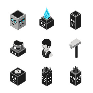 Isometric Cube Characters and Objects Collection.