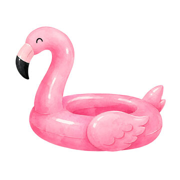 Watercolor Pink Flamingo Pool Float Illustration