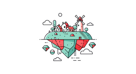 Floating island village illustration © Jacob