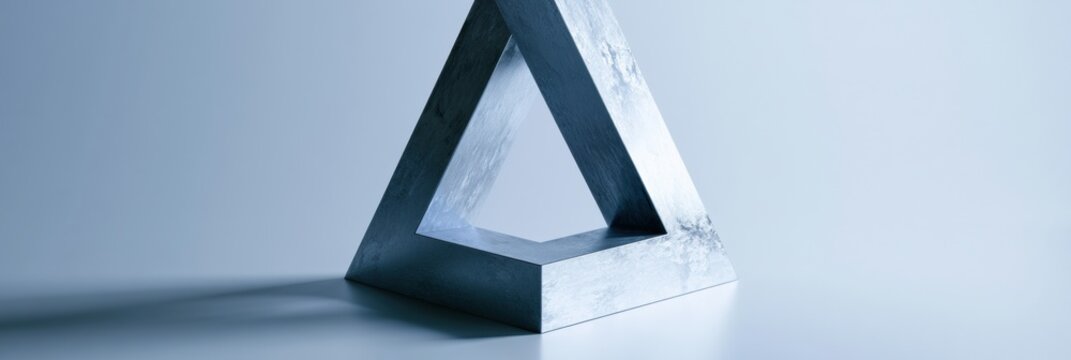 A 3D render displays an abstract Penrose triangle made of polished chrome.