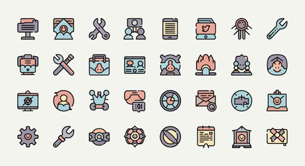 Obraz premium Set of colorful business and technology icons