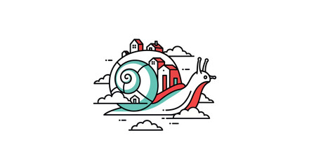 Stylized snail carrying houses on its shell © Stock