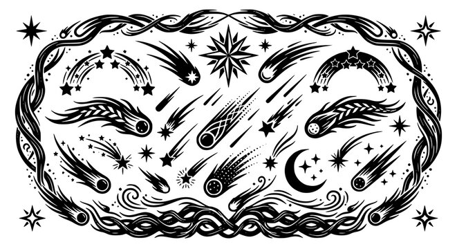 Falling star and comet icon collection vector illustration